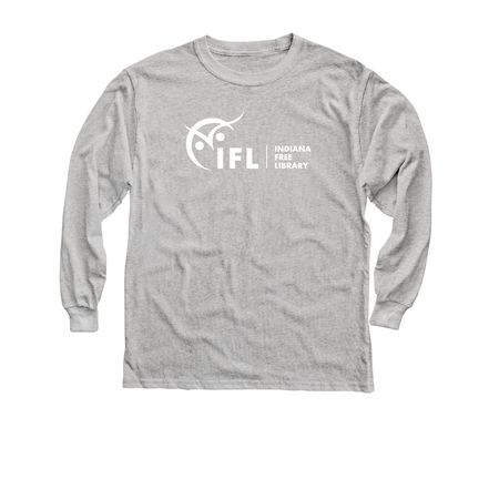Indiana Free Library Logo (Front & Back), a Sport Grey Youth Long Sleeve Tee