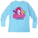 ODC Unicorns&nbsp;, a Light Blue Women's UV Performance Long Sleeve Tee (back-view)