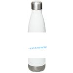 Stainless Bottle w/ blue +Everywhere on back, a White Stainless Steel Water Bottle (back-view)