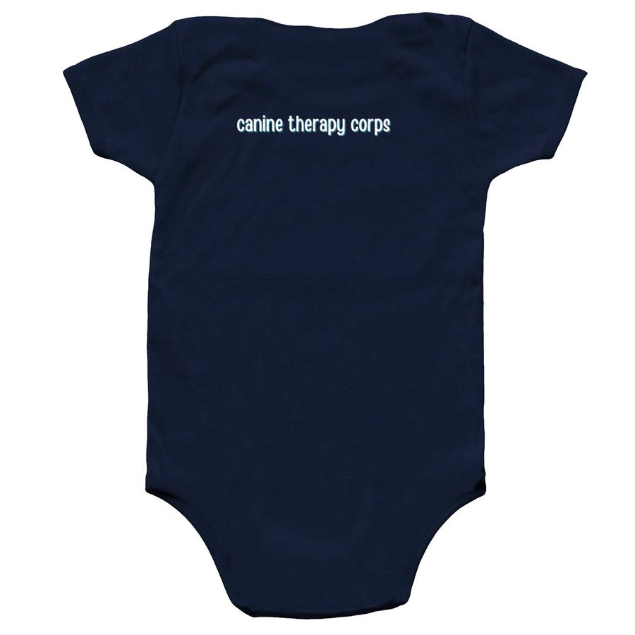 Bestie is a Therapy Dog - Infant, a Navy Infant Onesie (back-view)