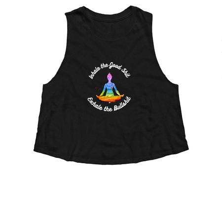 Inhale, a Solid Black Blend Women?s Cropped Racerback Tank