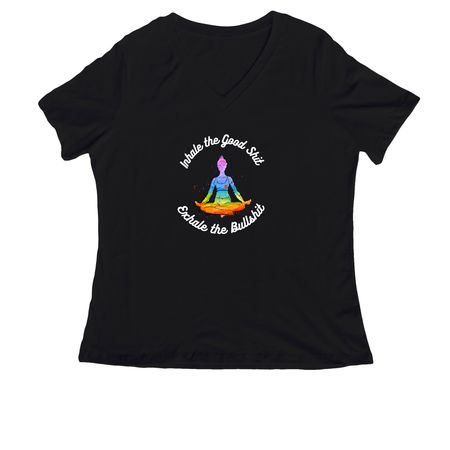 Inhale, a Black Women's Relaxed V-Neck Tee