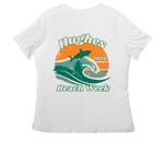 Hughes Beach Week 2026, a White Women's Relaxed V-Neck Tee (back-view)