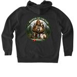 Sasquatch that loves cats, a Dark Heather Grey Stanley/Stella Unisex Cultivator 2.0 Zip Up Pullover Hoodie (back-view)