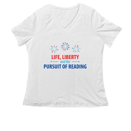 Pursuit of Reading Apparel-light colors&nbsp;, a White Women's Relaxed V-Neck Tee