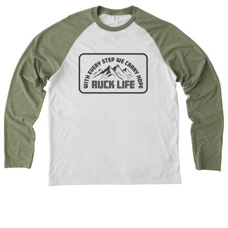 Ruck Life - Carry Hope 2, a Olive You Green/ Bright White Allmade Eco Triblend Colorblock Raglan Long Sleeve Tee