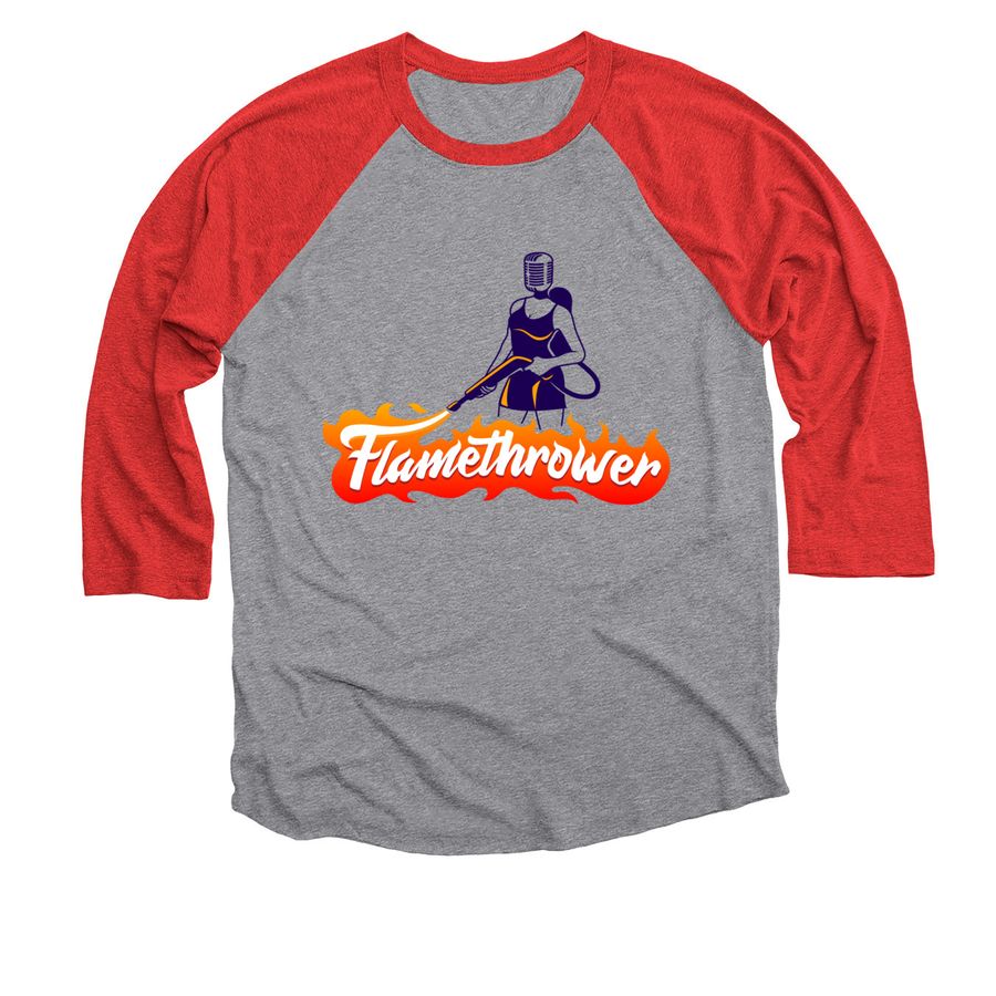 BiAD- Flamethrower Tees + Tanks, a Red and Premium Heather 3/4 Sleeve Baseball Tee