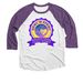 Bring In Spring Purple Logo, a Purple Rush and Heather White 3/4 Sleeve Baseball Tee
