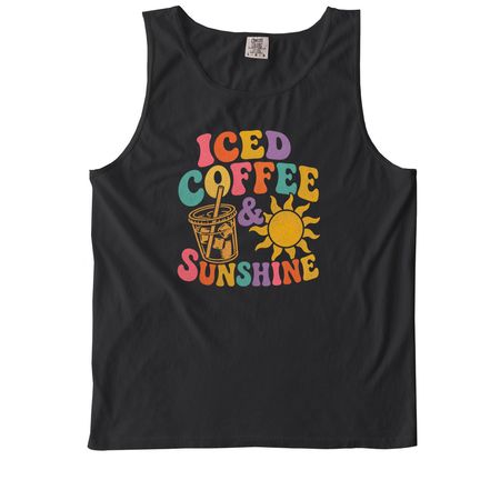 Iced Coffee & Sunshine&nbsp;, a Black Comfort Colors Tank Top