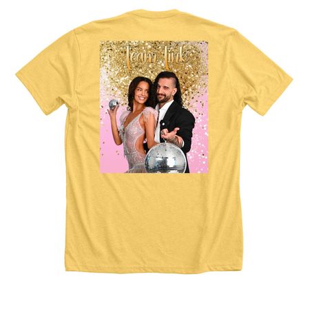 Team Tink (Maura & Mark DWTS), a Heather Yellow Gold Premium Unisex Tee (back-view)
