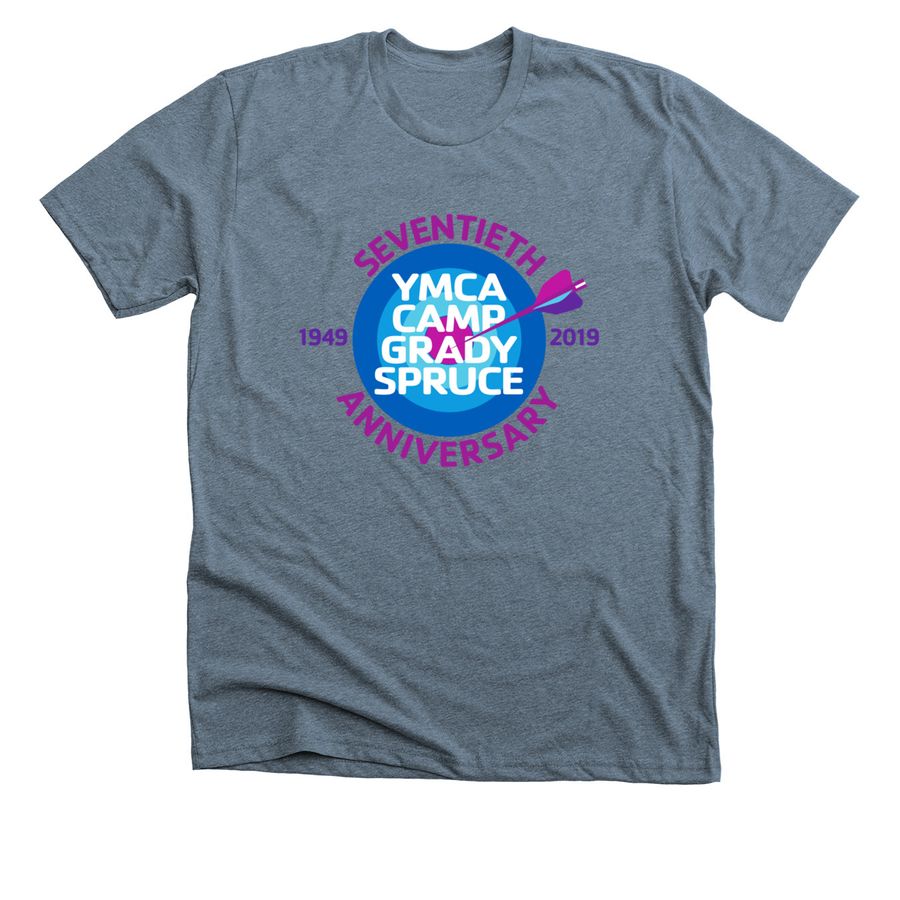 YMCA Camp Grady Spruce 70th Anniversary, a Heather Slate Premium Unisex Tee