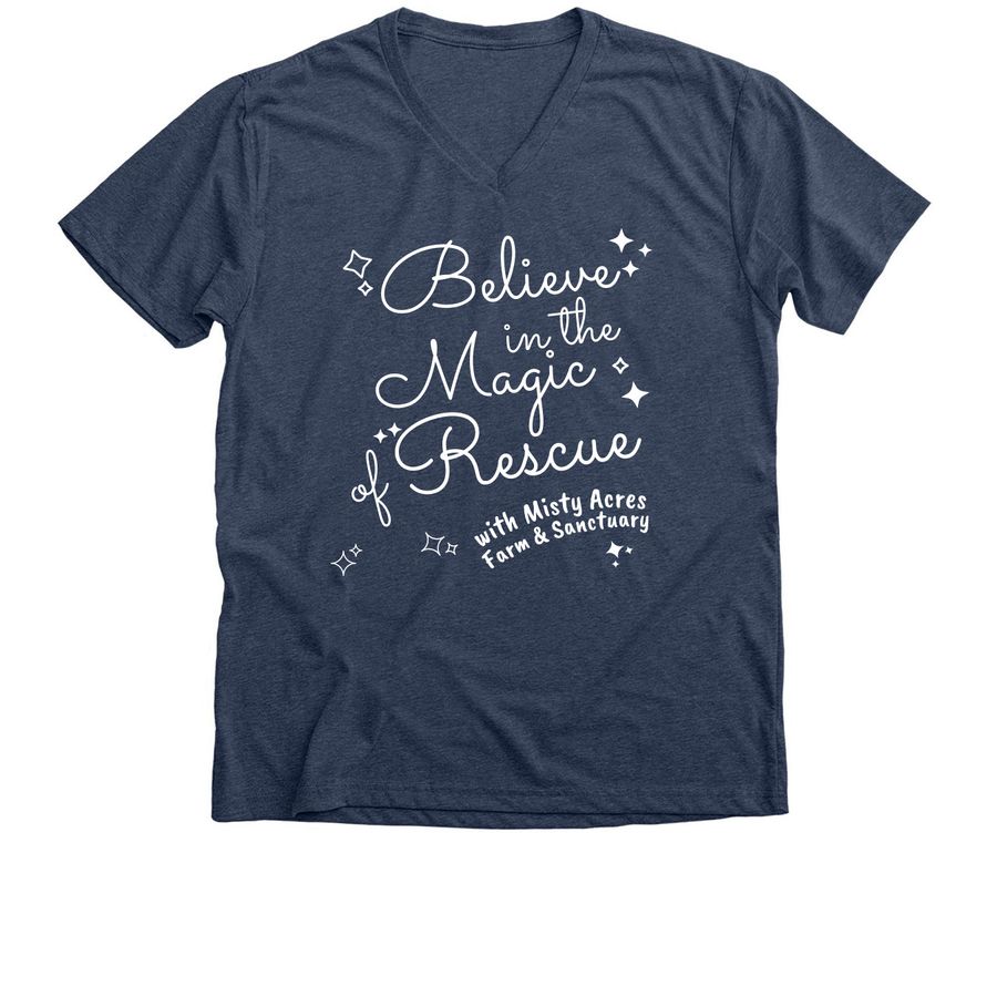 Believe in the Magic of Rescue, a Heather Navy Premium V-Neck Tee