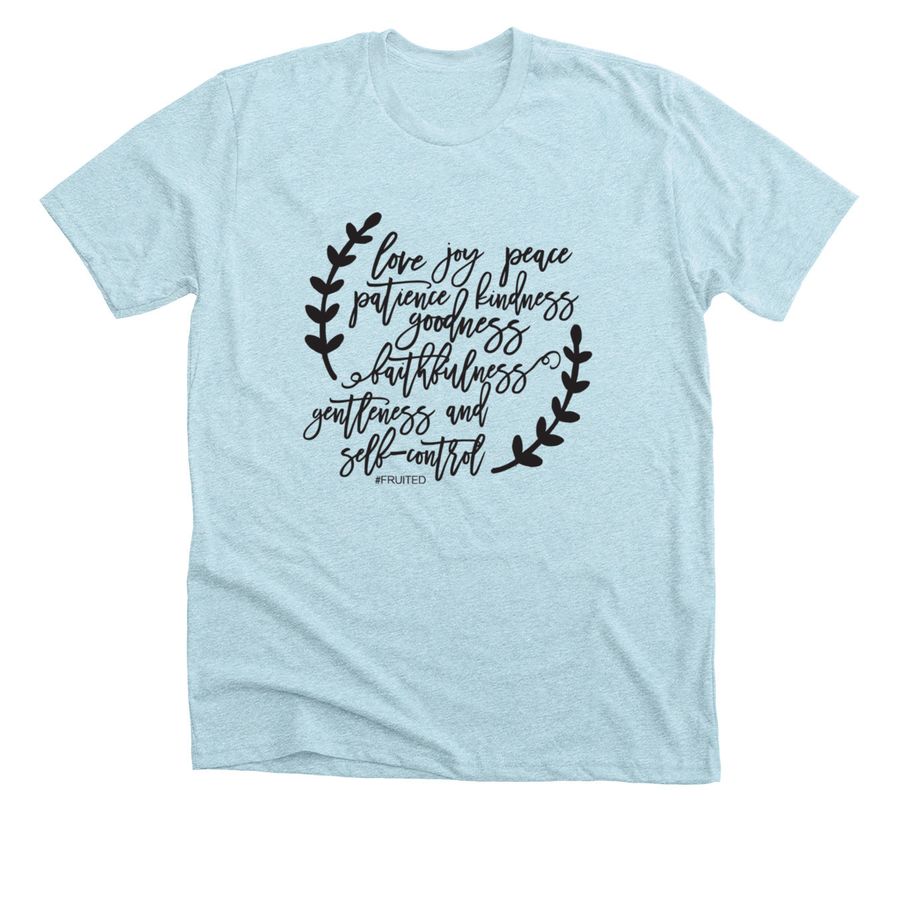 #FRUITED T-SHIRT BLACK WRITING, a Heather Ice Blue Premium Unisex Tee