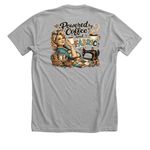Powered by Coffee and Fabric, a Athletic Heather Premium Unisex Tee (back-view)