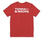 Terra Madre 2026 SFUSA T-shirt, a Rise Up Red Allmade Youth Eco Triblend Tee (back-view)
