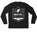 WCYFL&nbsp;, a Black Unisex Performance Long Sleeve Tee (back-view)
