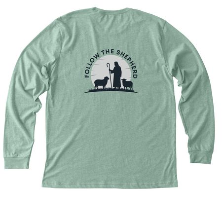 Follow the Shepherd RFK 204, a Heather Dusty Blue Premium Long Sleeve Tee