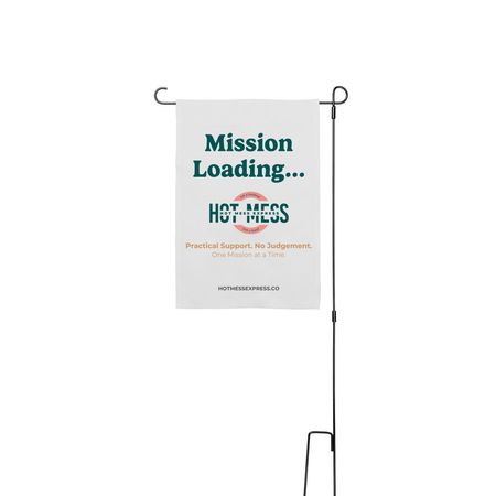 Mission Loading... Yard Flag, a White 12" x 18" Yard Flag with Stake