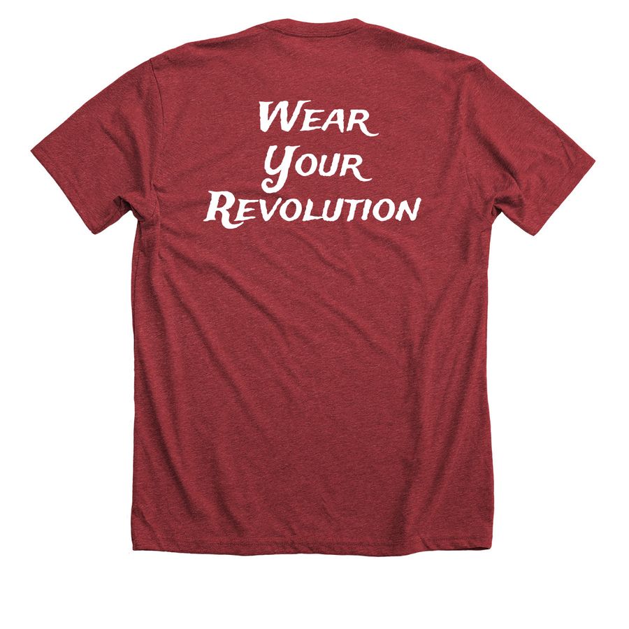 #TheStageIsAWorld, a Heather Canvas Red Premium Unisex Tee (back-view)