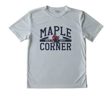 Classic Maple Corner Athletic Gear, a Silver Youth Performance Tee