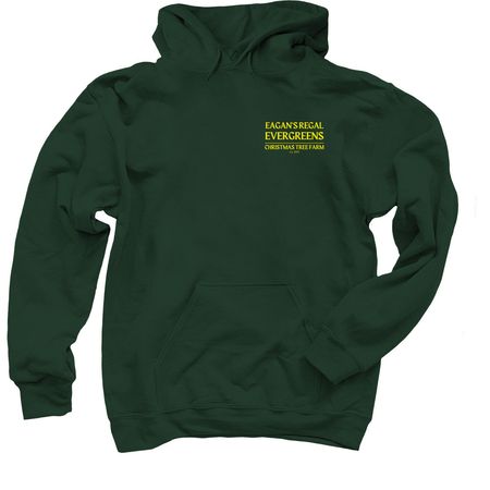 Eagan's Regal Evergreens text badge, a Forest Green Pullover Hoodie