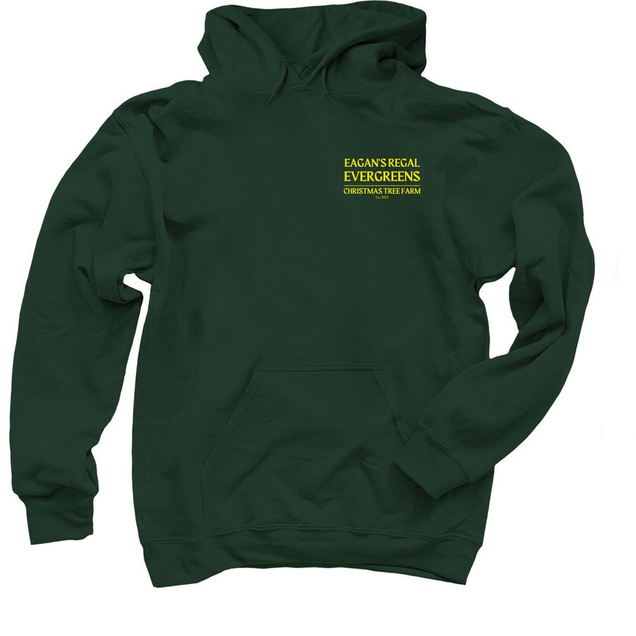 Eagan's Regal Evergreens text badge, a Forest Green Pullover Hoodie
