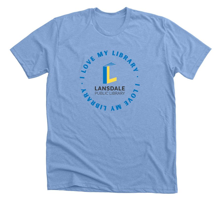 I Love my Library, a Heather Carolina Blue Premium Unisex Tee
