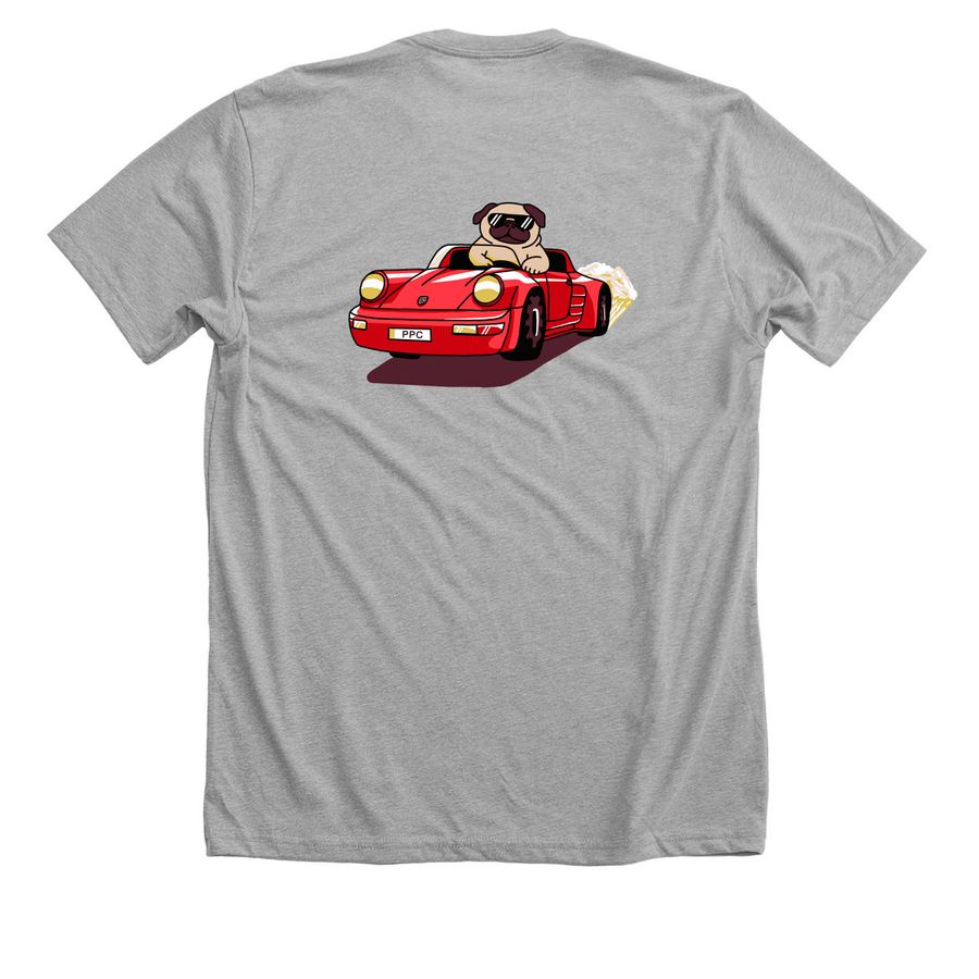 Pugs & Porsches Logo Shirt, a Athletic Heather Premium Unisex Tee (back-view)
