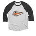 PAPERCUTS Orange Line in Flight, a Black and Heather White 3/4 Sleeve Baseball Tee