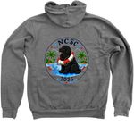 NCSC Water Test 2026, a Deep Heather Zip Up Hoodie (back-view)