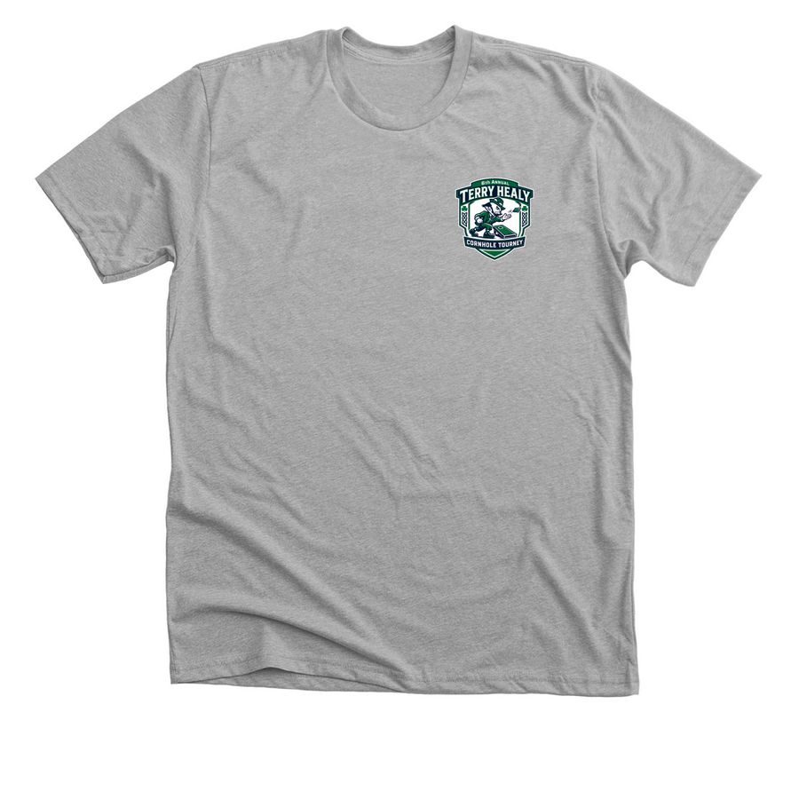 6th Annual Terry Healy Cornhole Tourney, a Athletic Heather Premium Unisex Tee