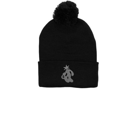 #MONEYSEXUAL #4LIFE, a Black Printed Pom-Pom Beanie