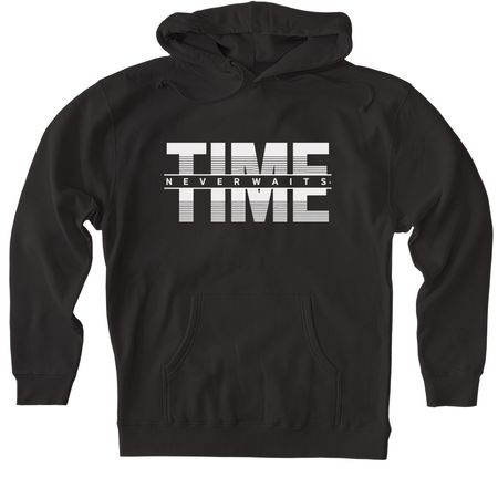 Time Never Waits, a Black Heavyweight Pullover Hoodie
