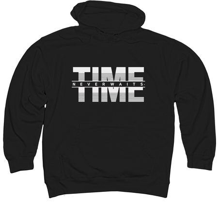 Time Never Waits, a Black Midweight Pullover Hoodie