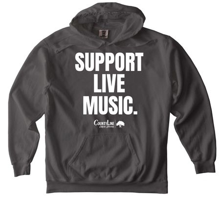 Support Live Music (White Text), a Pepper Comfort Colors Pullover Hoodie