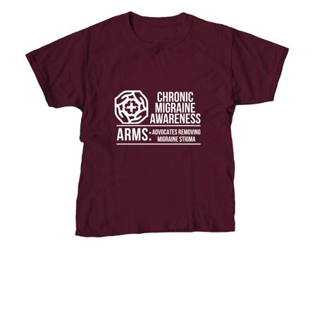 ARMS Full Front White, a Maroon Youth Unisex Tee