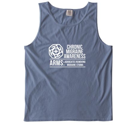 ARMS Full Front White, a Blue Jean Comfort Colors Tank Top