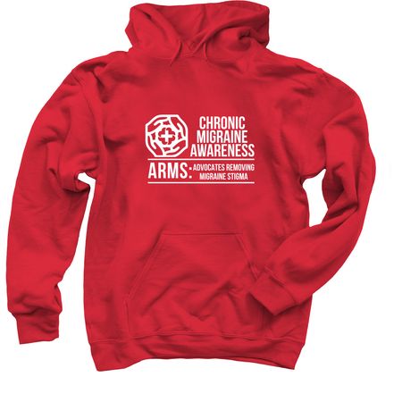 ARMS Full Front White, a Red Pullover Hoodie