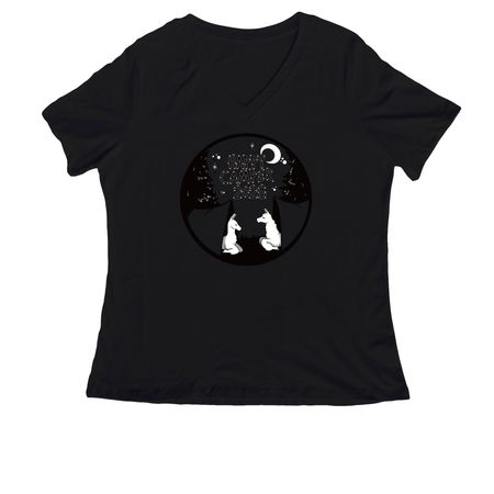 Happy Camper 2026 Women's Tops, a Black Women's Relaxed V-Neck Tee