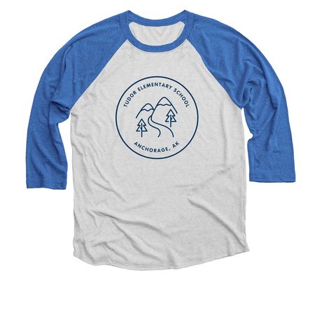 Tudor Baseball Tee, a Vintage Royal and Heather White 3/4 Sleeve Baseball Tee