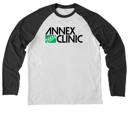 Annex Teen Clinic (Black), a Space Black/ Bright White Allmade Eco Triblend Colorblock Raglan Long Sleeve Tee