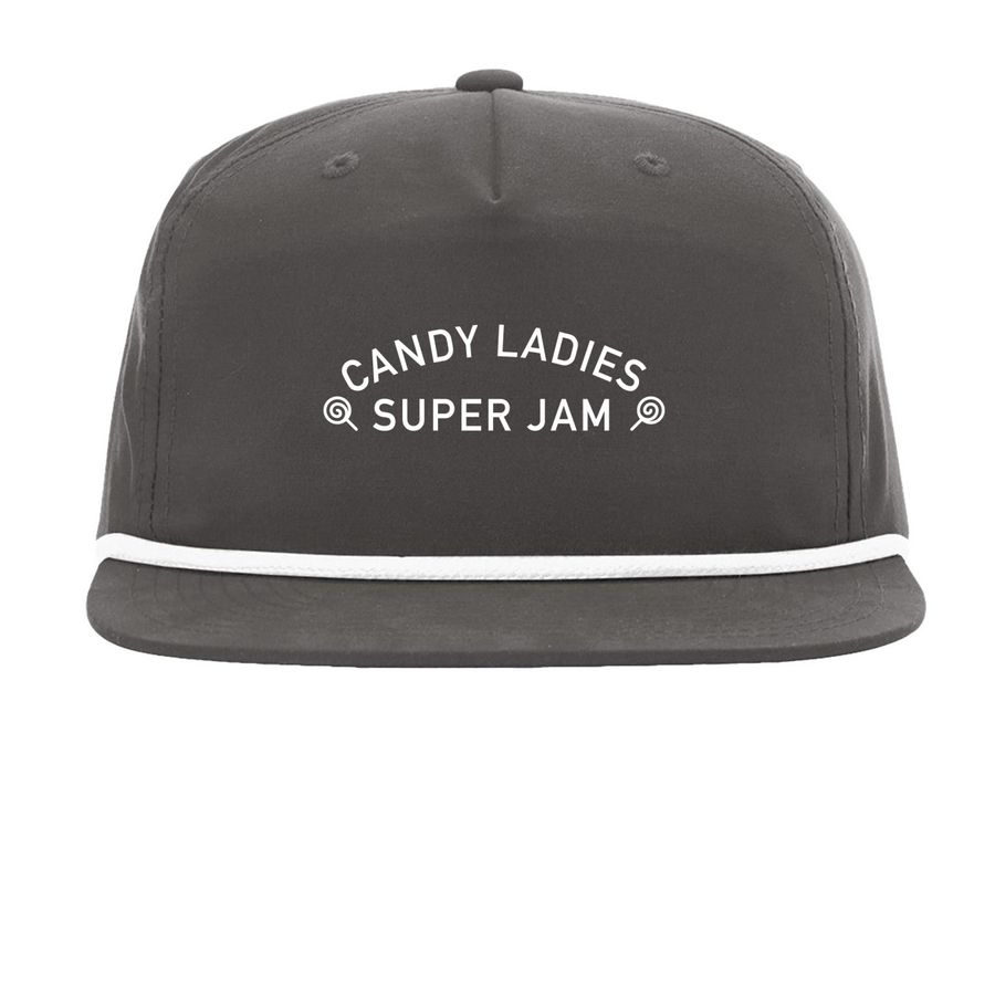 Candy Ladies Super Jam Hat, a Charcoal/ White Printed Umpqua Snapback Cap