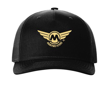 Manitwo Flyers Hats, a Black Printed Five-Panel Trucker Cap