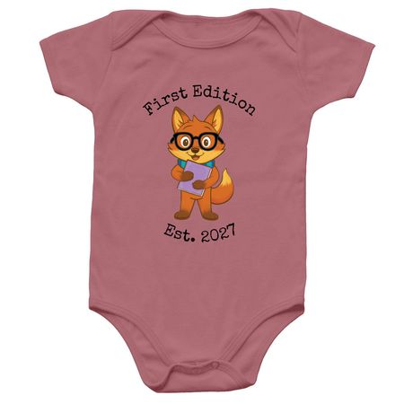 First Edition Est. 2027, a Mauve Infant Onesie