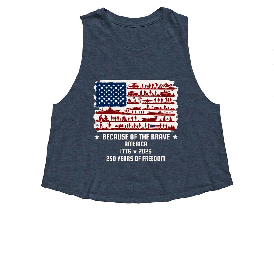 Troopster | USA 250th, a Heather Navy Women's Cropped Racerback Tank