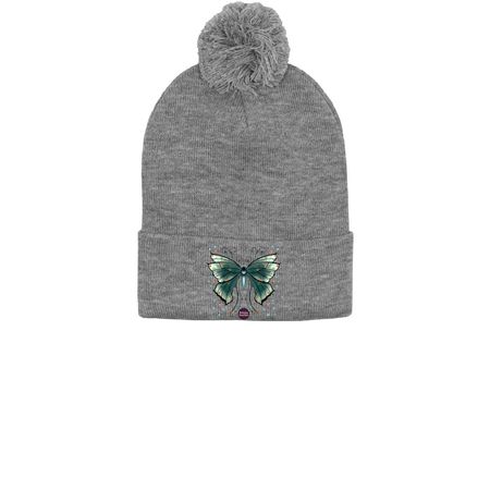 Whimsy Butterfly Hats, a Light Heather Grey Printed Pom-Pom Beanie