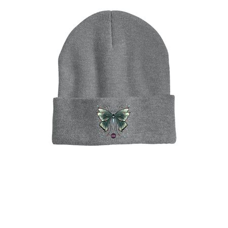 Whimsy Butterfly Hats, a Dark Heather Grey Printed Cuffed Beanie