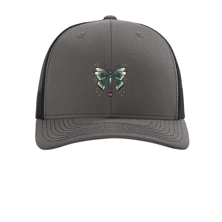 Whimsy Butterfly Hats, a Charcoal/ Black Printed Snapback Trucker Cap