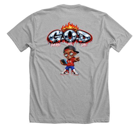 G.O.D s, a Athletic Heather Premium Unisex Tee (back-view)