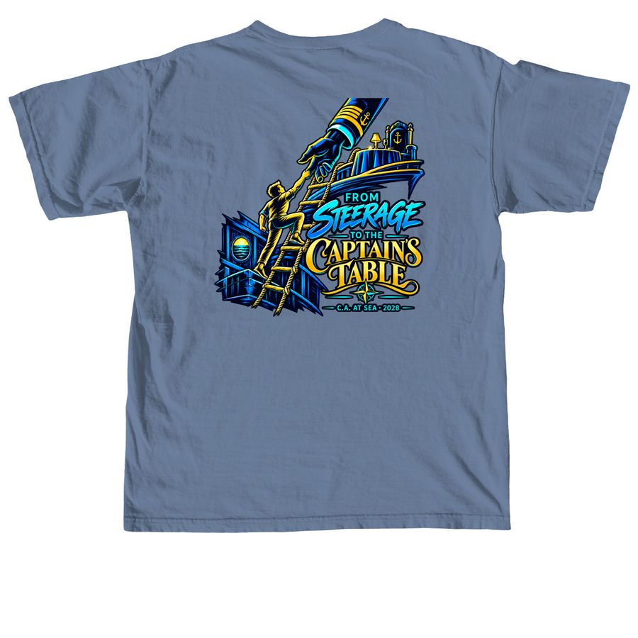 Steerage to Captain's Table 2.0 - Men's, a Blue Jean Comfort Colors Unisex Tee (back-view)